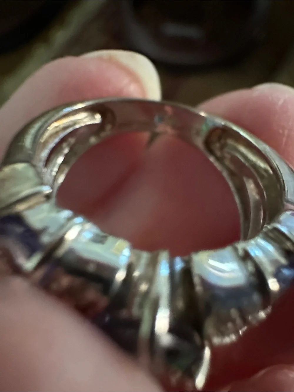Silver Band Ring with Deep Blue-Purple Gemstones and Pavé Details